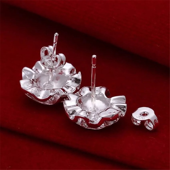 Silver Rose Stud Earrings - Picture 3 of 4